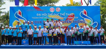 Giải đua thuyền Đại hội Thể dục thể thao Thành phố Hồ Chí Minh lần thứ 1 năm 2026: Phường Bình Thạnh xếp hạng nhất toàn đoàn